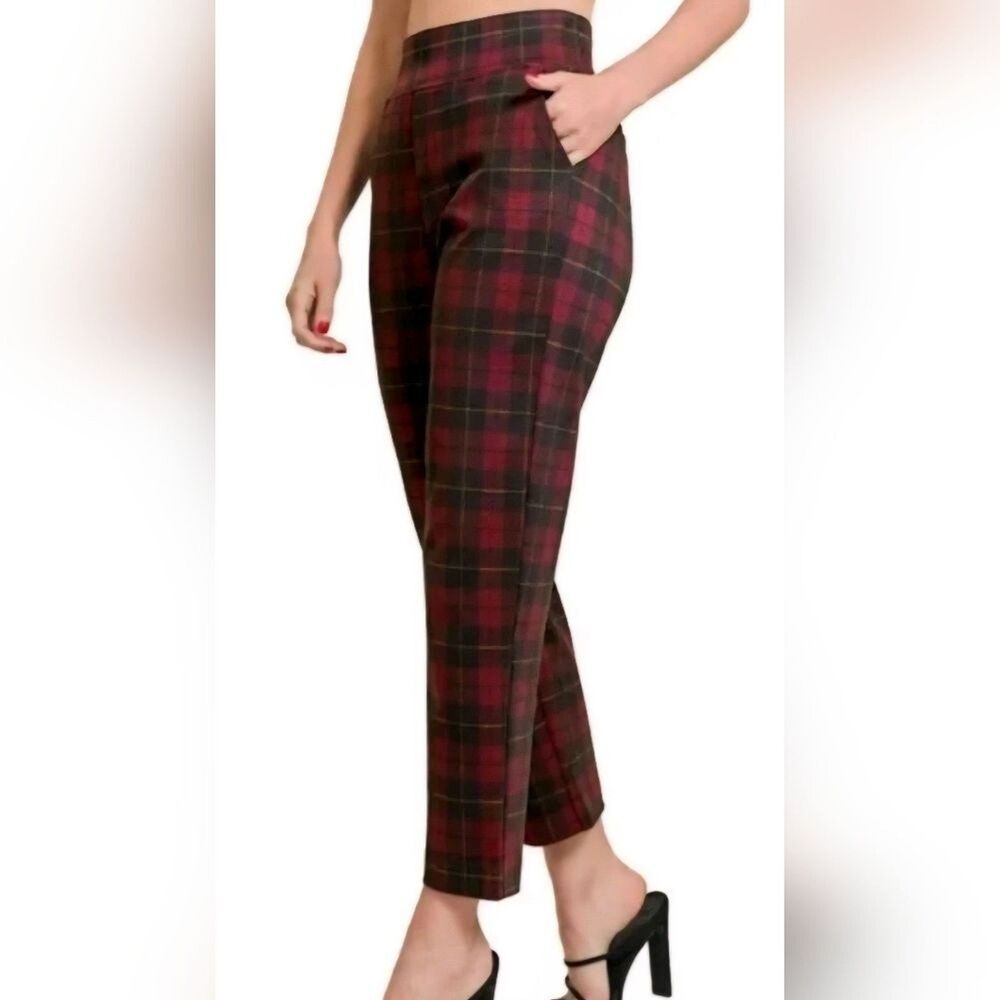 NWOT Women's Zenana Burgundy Red & Black Pants Classic 80's Punk Women's Medium